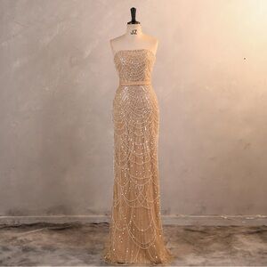 Stunning Beaded Strapless Gown — NEW